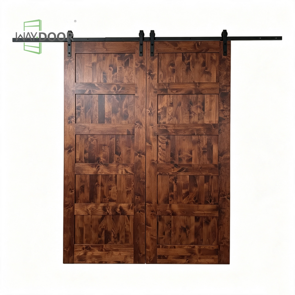 Double 5-Panel Solid Wood Sliding Barn Door