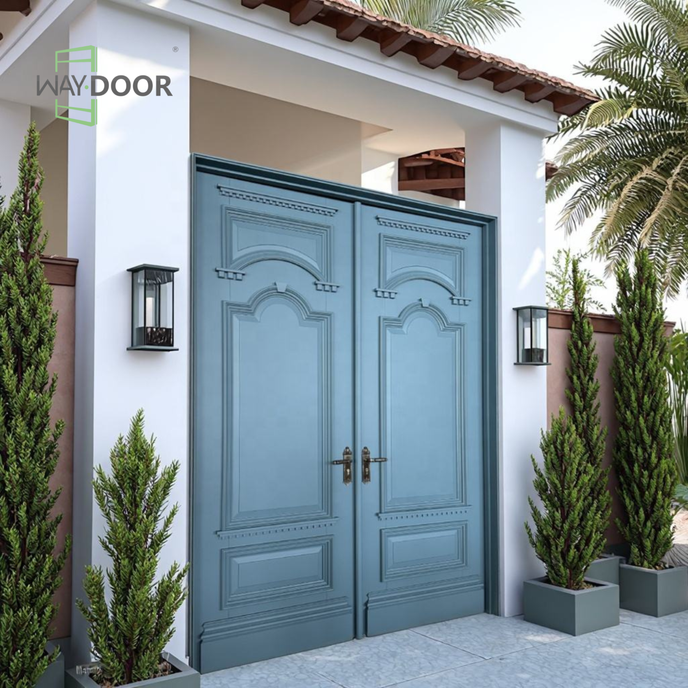 Double Raised‑Panel Solid Wood Exterior Entry Door