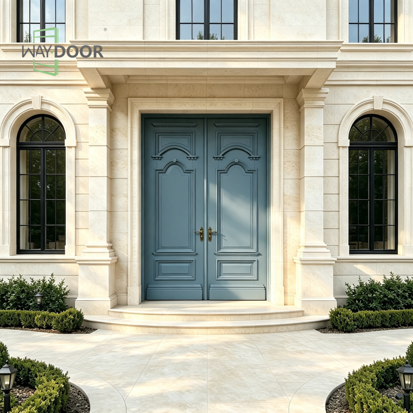 Double Raised‑Panel Solid Wood Exterior Entry Door