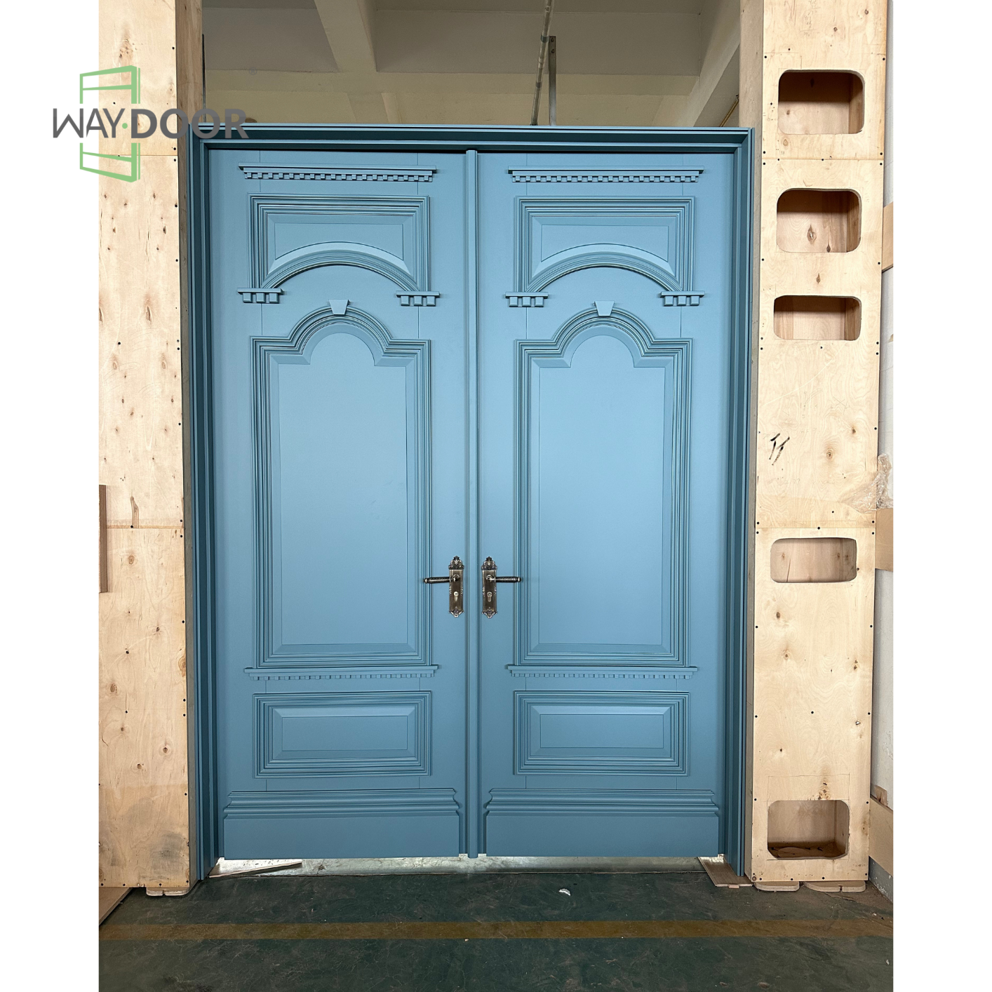 Double Raised‑Panel Solid Wood Exterior Entry Door