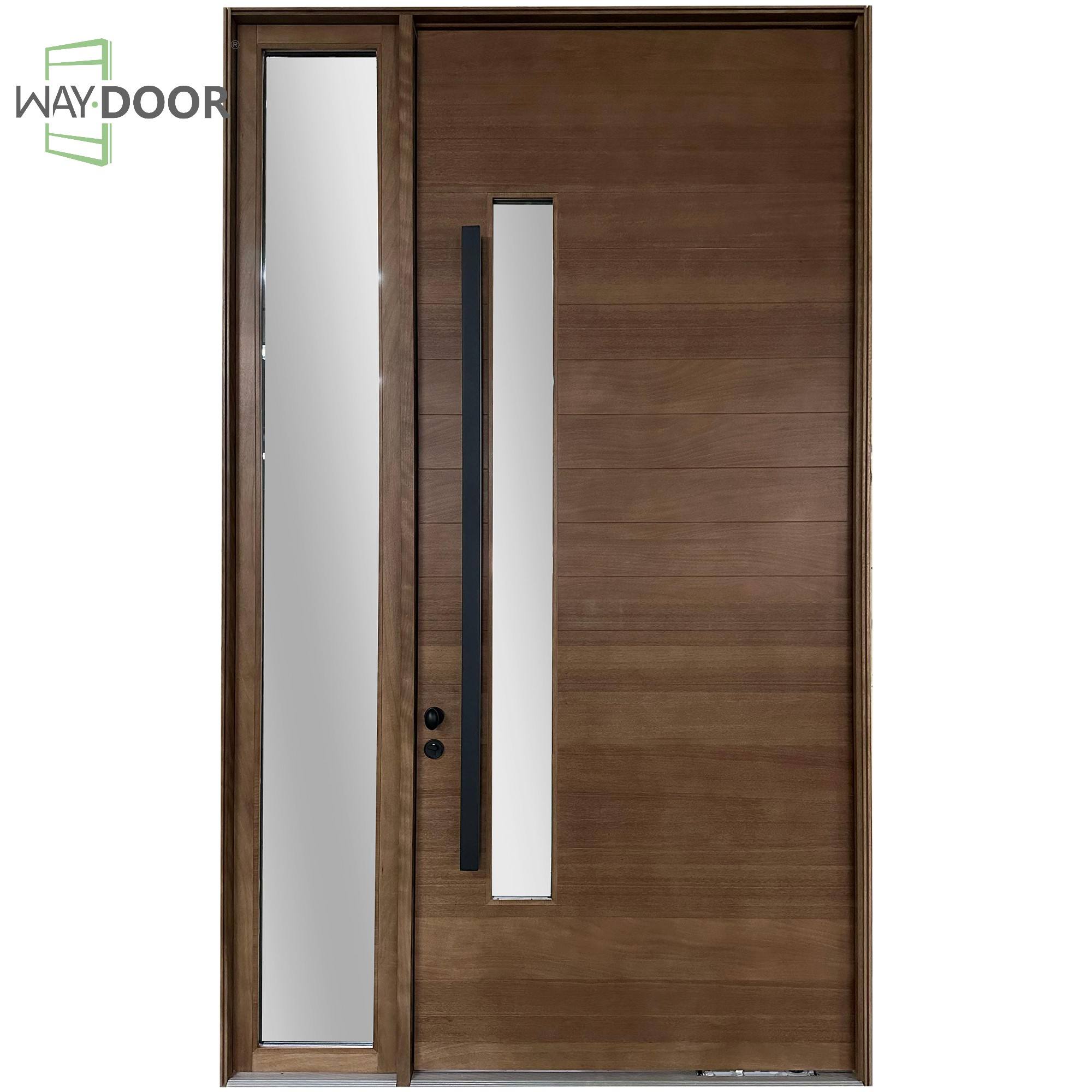 Modern Solid Red Oak Entry Door with Sidelight