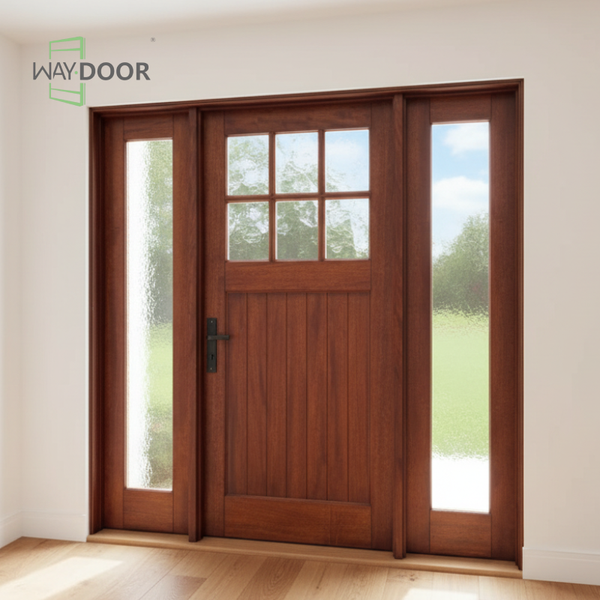External Solid Wood Entry Door with Double Sidelites & Glass
