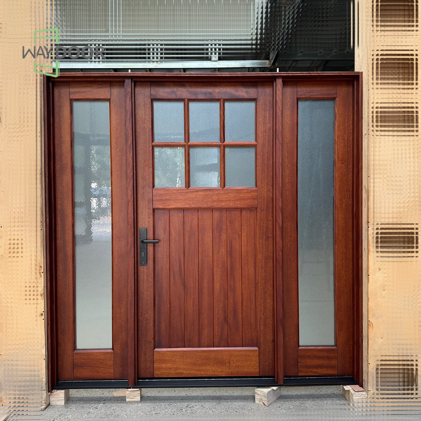 Farmhouse 6-Lite Solid Wood Entry Door with Dual Sidelites