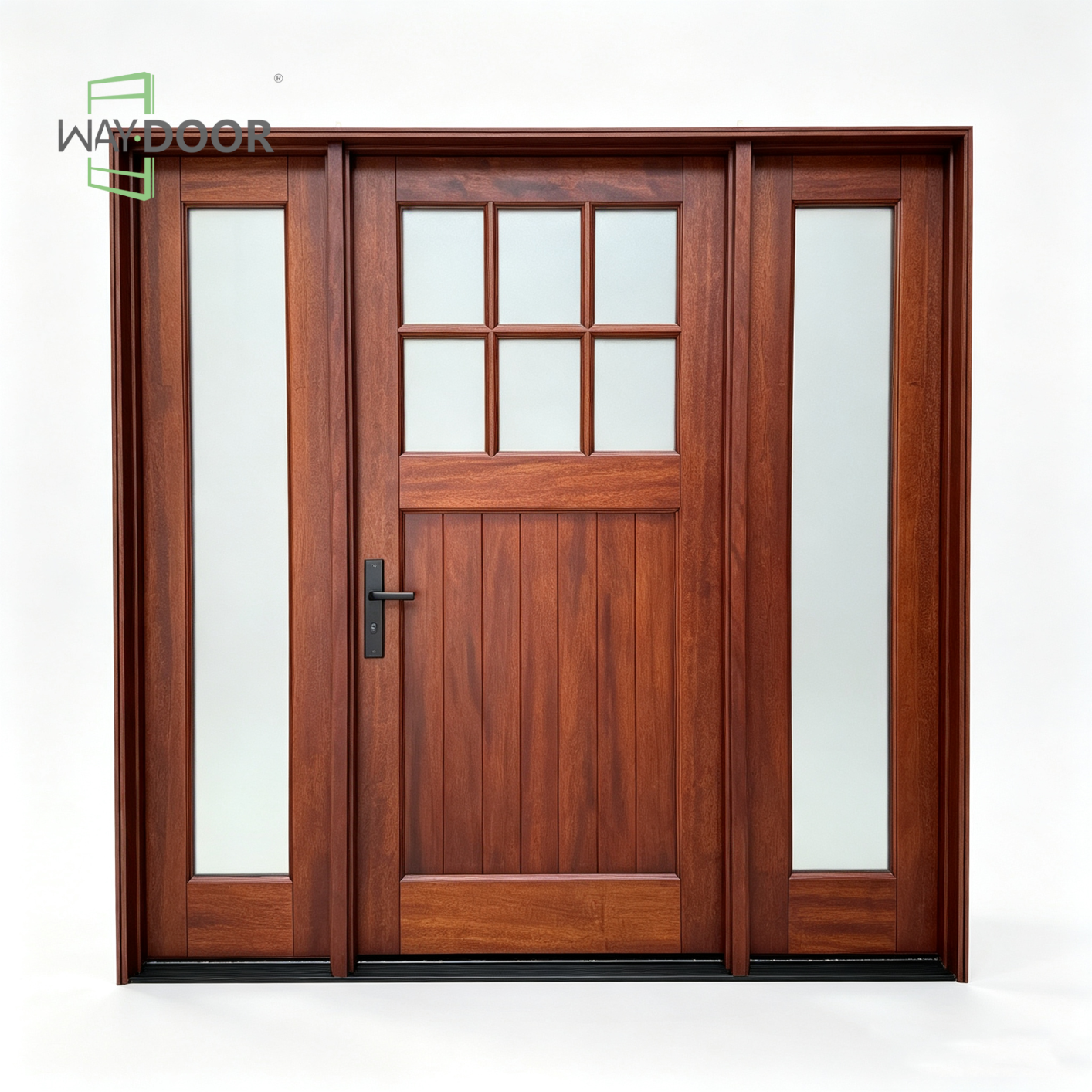 Farmhouse 6-Lite Solid Wood Entry Door with Dual Sidelites