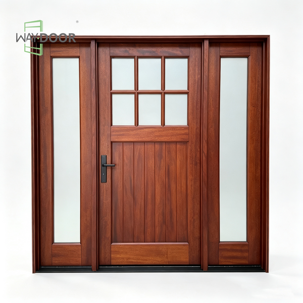 Farmhouse 6-Lite Solid Wood Entry Door with Dual Sidelites