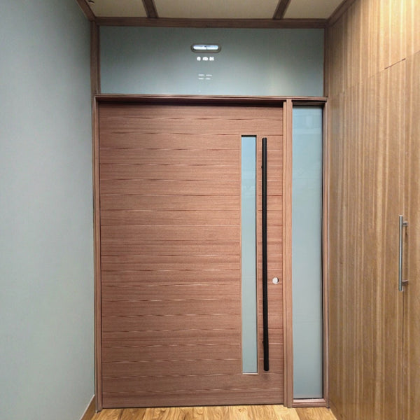 Modern Solid Wood Entry Door with Glass Sidelights