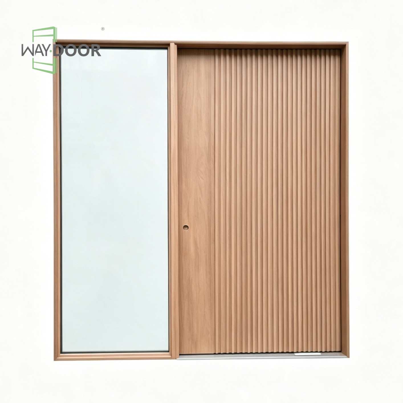 Fluted Solid Wood Pivot Entry Door with Glass Sidelite