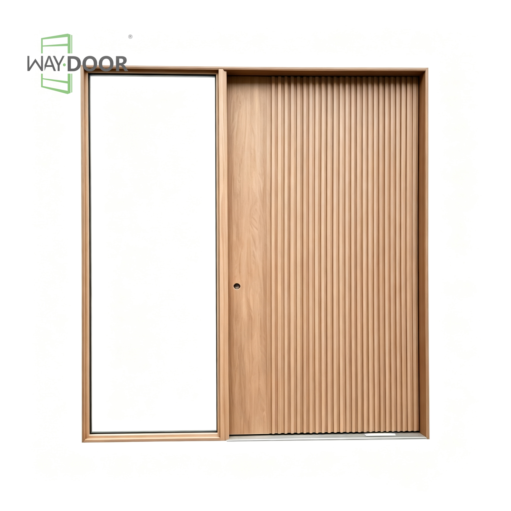 Fluted Solid Wood Pivot Entry Door with Glass Sidelite