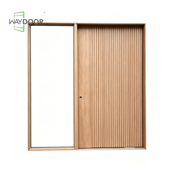 Fluted Solid Wood Pivot Entry Door with Glass Sidelite