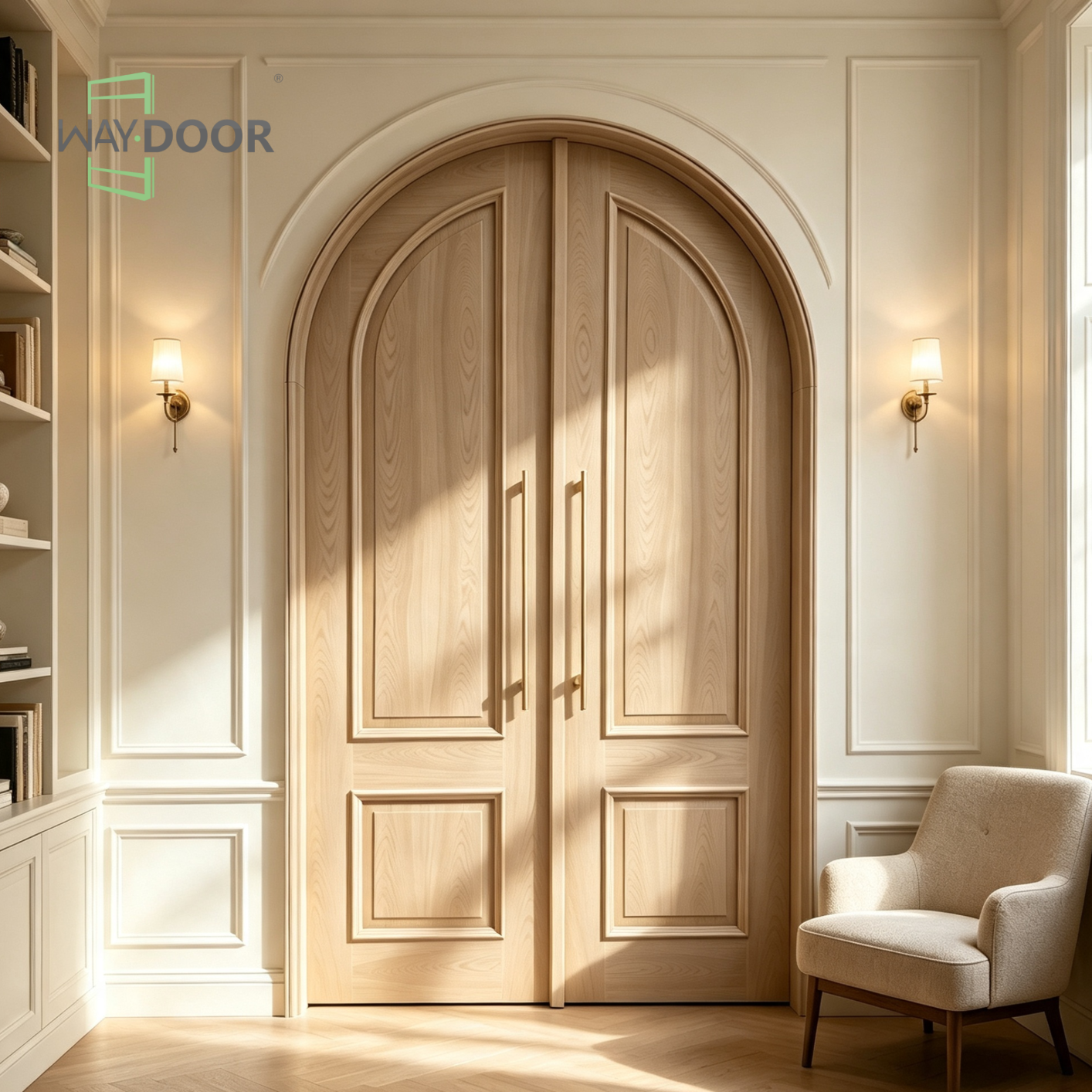 French Arched Double Solid Wood Interior Door