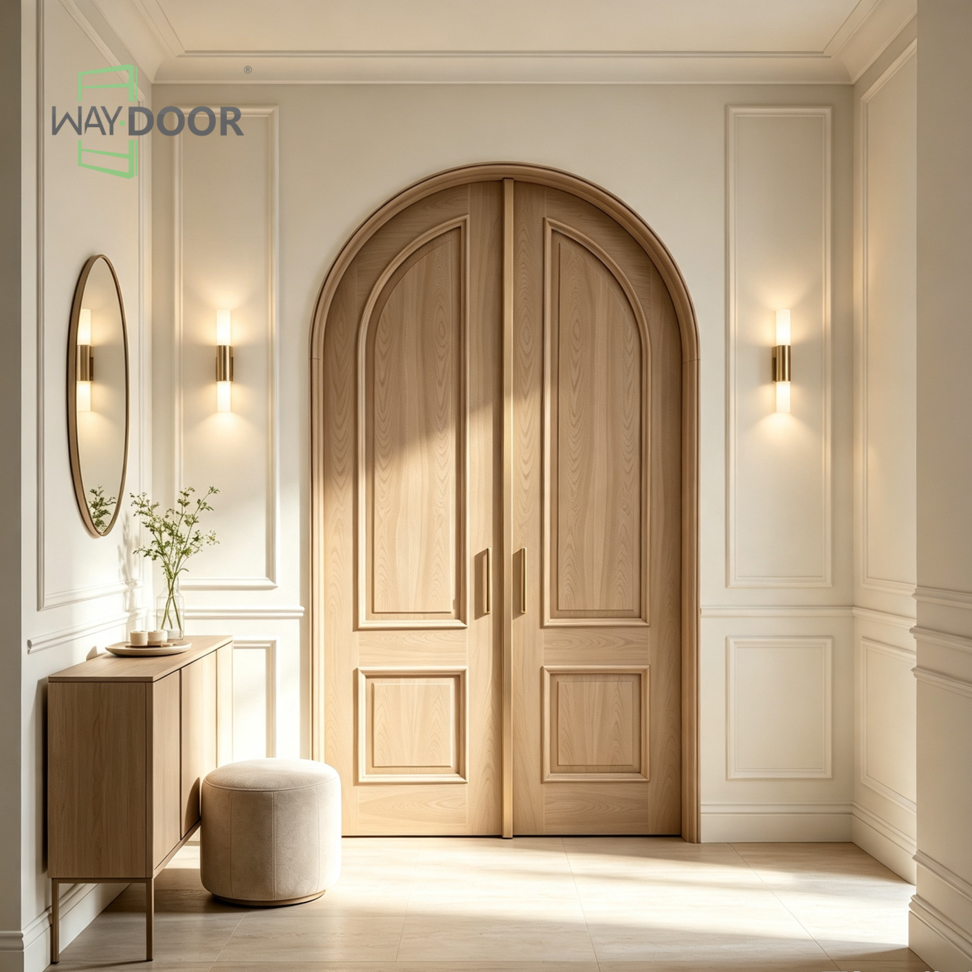 French Arched Double Solid Wood Interior Door
