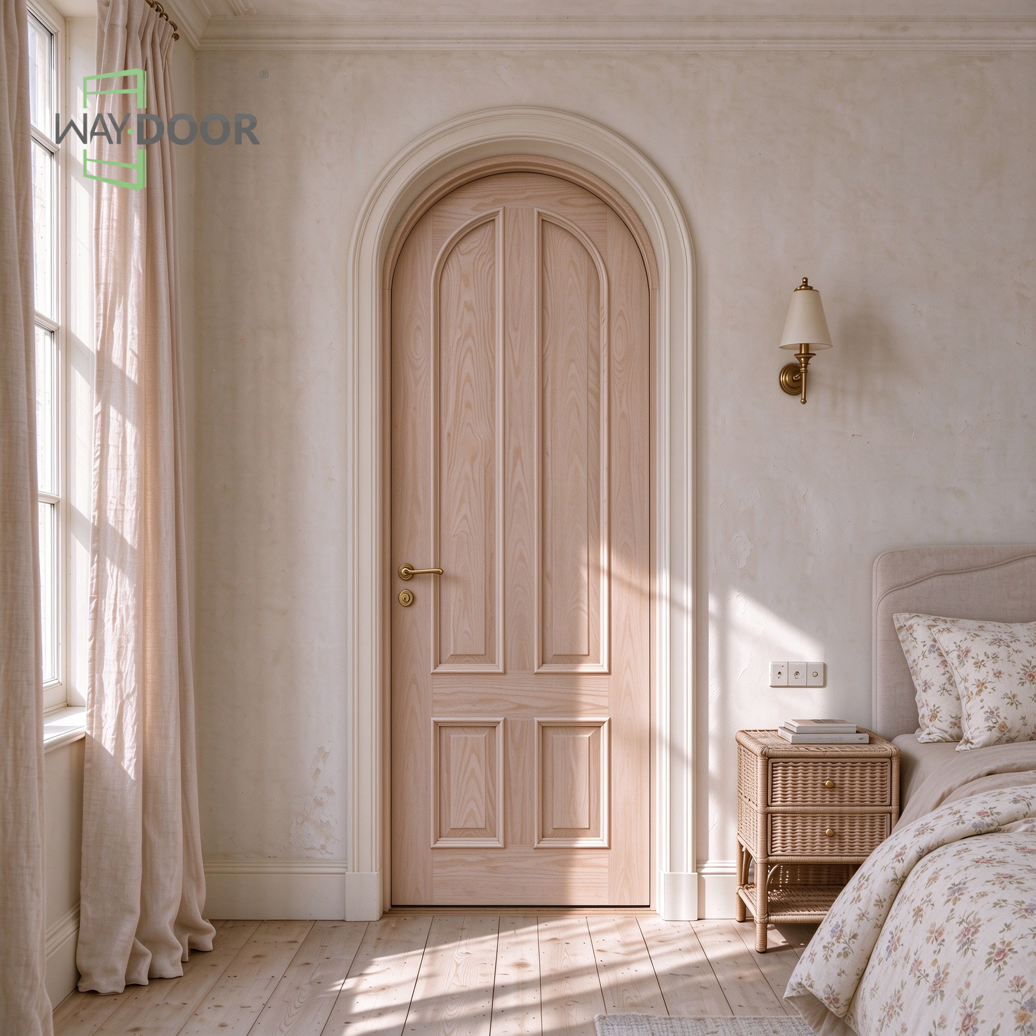 French Arched Raised-Panel Solid Wood Interior Door
