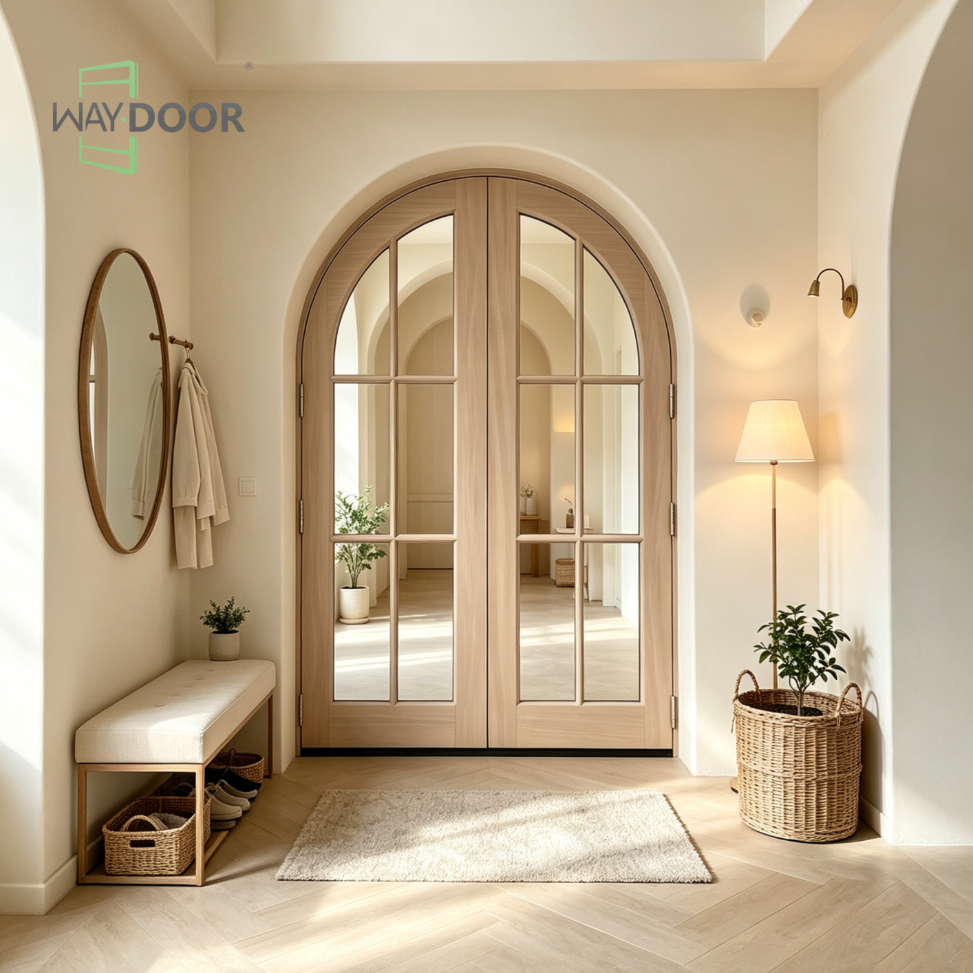 French Arched Solid Wood Double Exterior Door