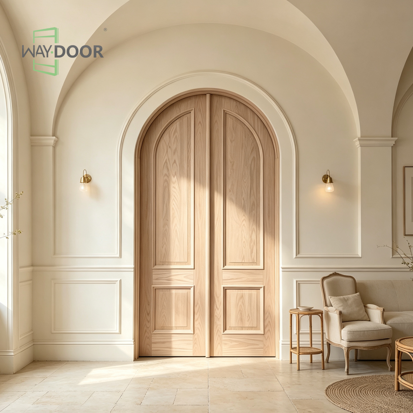 French Arched Solid Wood Double Exterior Door