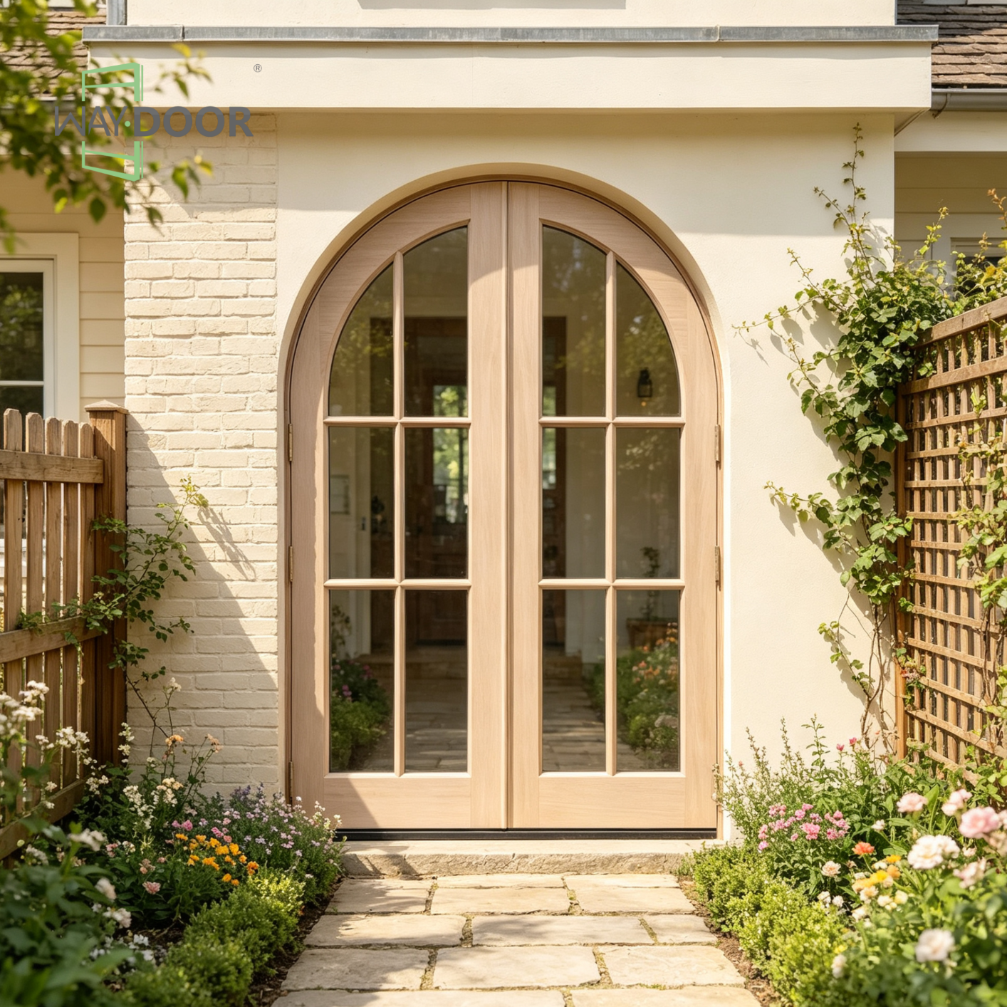 French Arched Solid Wood Double Exterior Door
