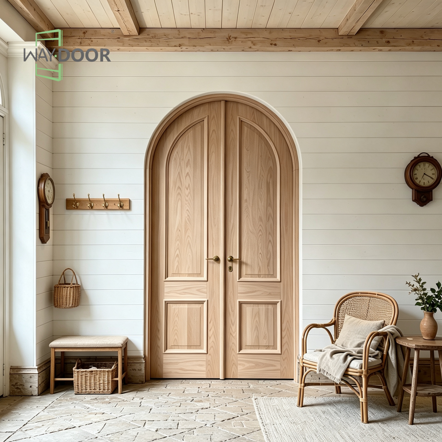 French Arched Solid Wood Double Exterior Door