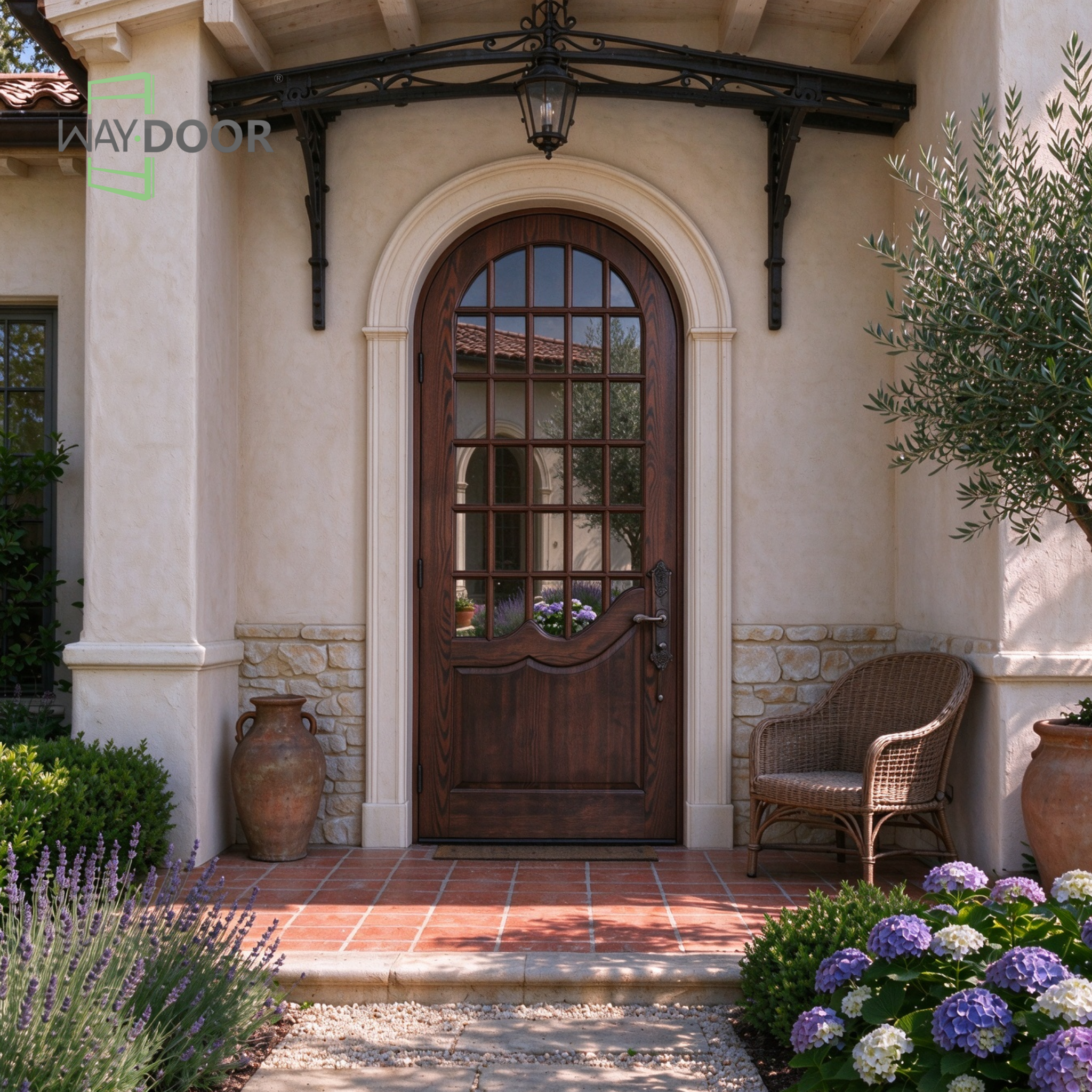 French Country Arched Solid Wood Hinged Exterior Door