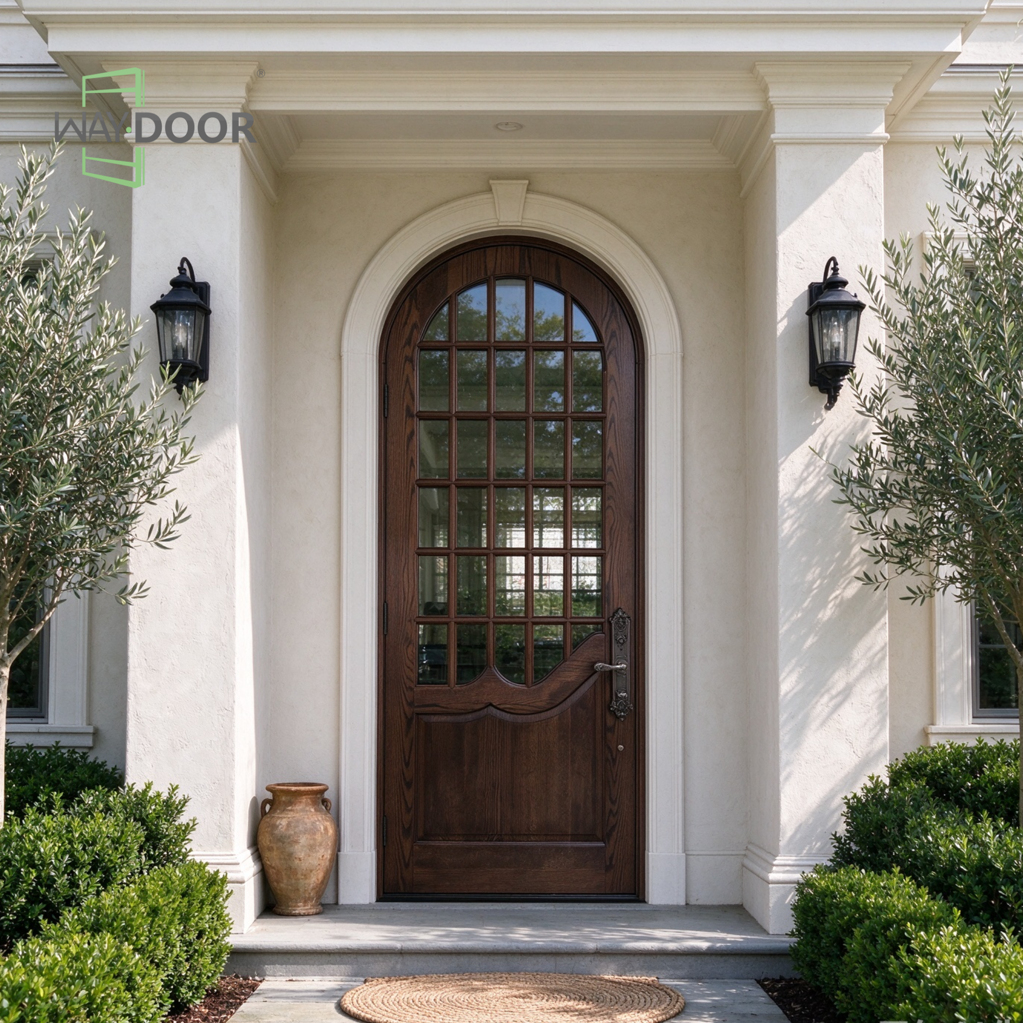 French Country Arched Solid Wood Hinged Exterior Door