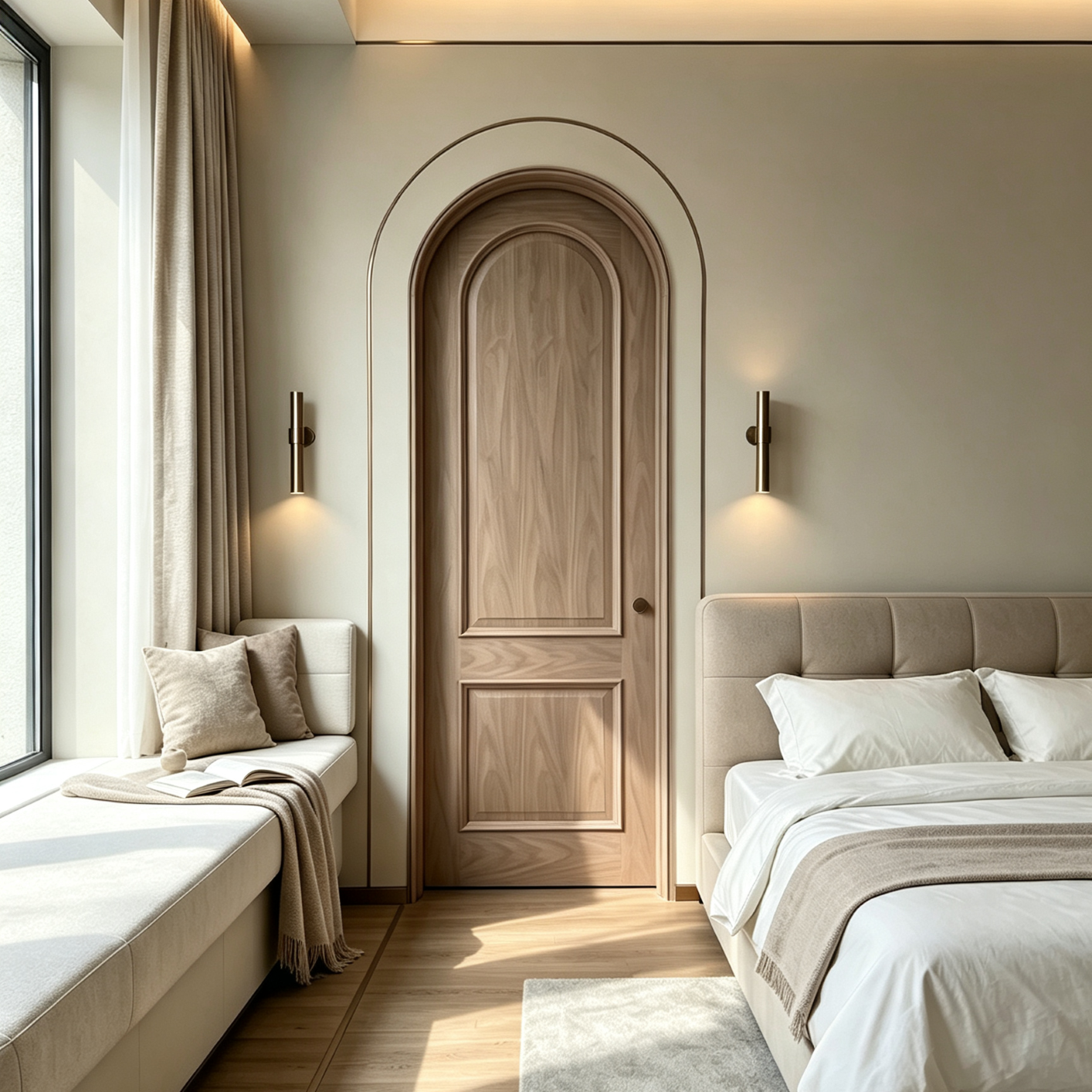 French Style Arched Top Solid Walnut Interior Door