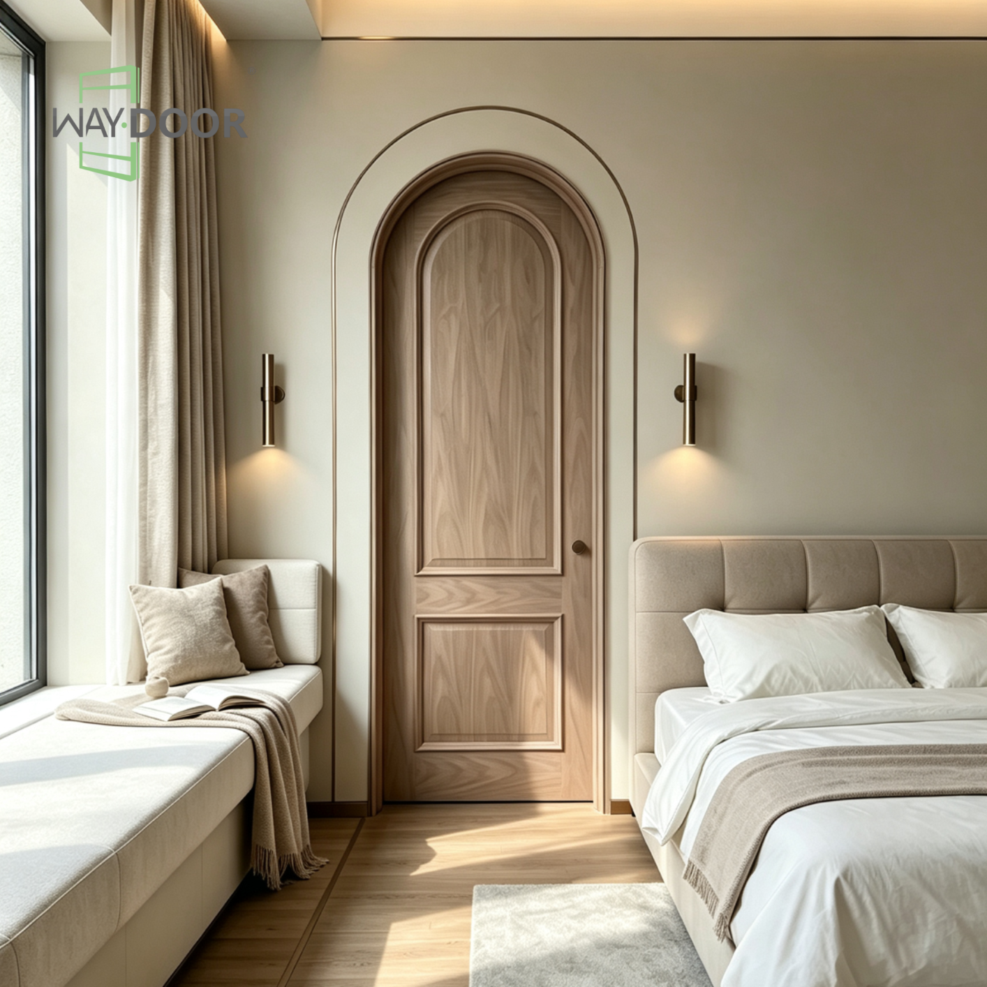 French Style Arched Top Solid Walnut Interior Door