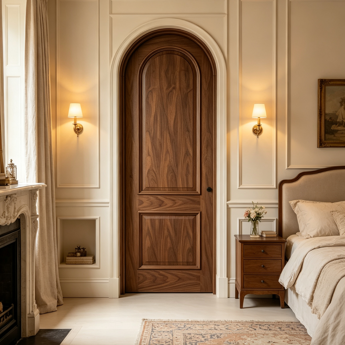 French Style Arched Top Solid Walnut Interior Door