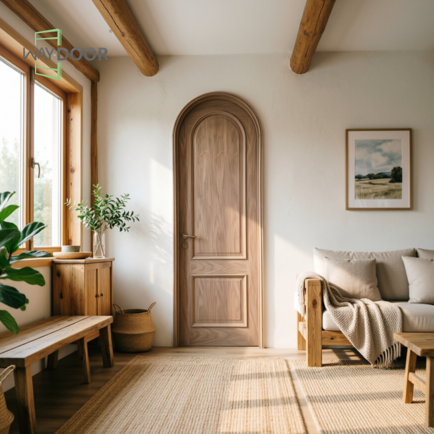 French Style Arched Top Solid Walnut Interior Door