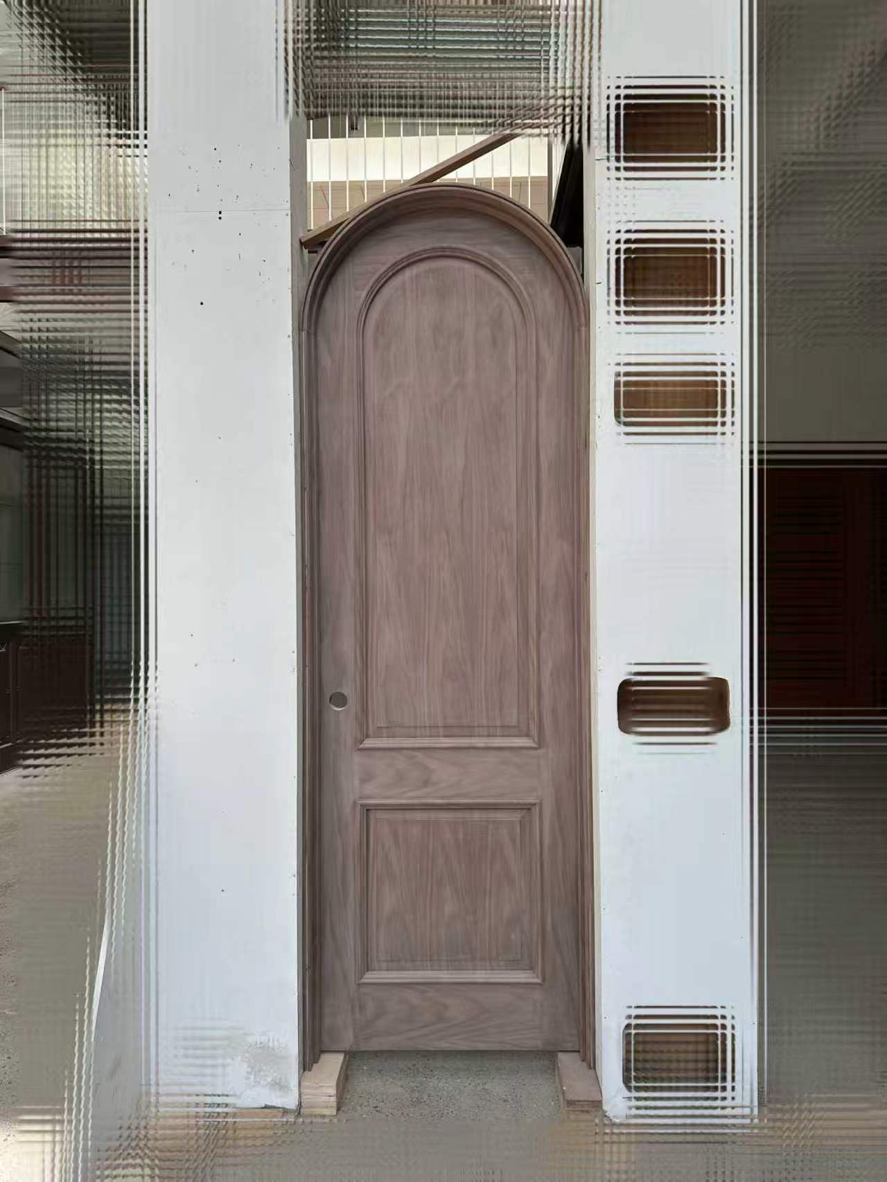 French Style Arched Top Solid Walnut Interior Door