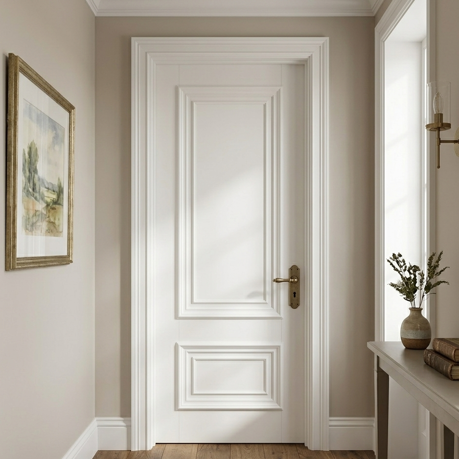 White Painted Solid Pine Wood Interior Door