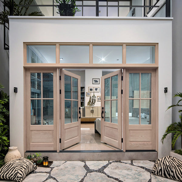 Modern Custom Solid Wood Exterior Door with 2 Sidelights