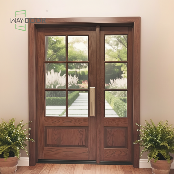 Modern Solid Wood Front Door with Sidelites – Premium Oak & Mahogany