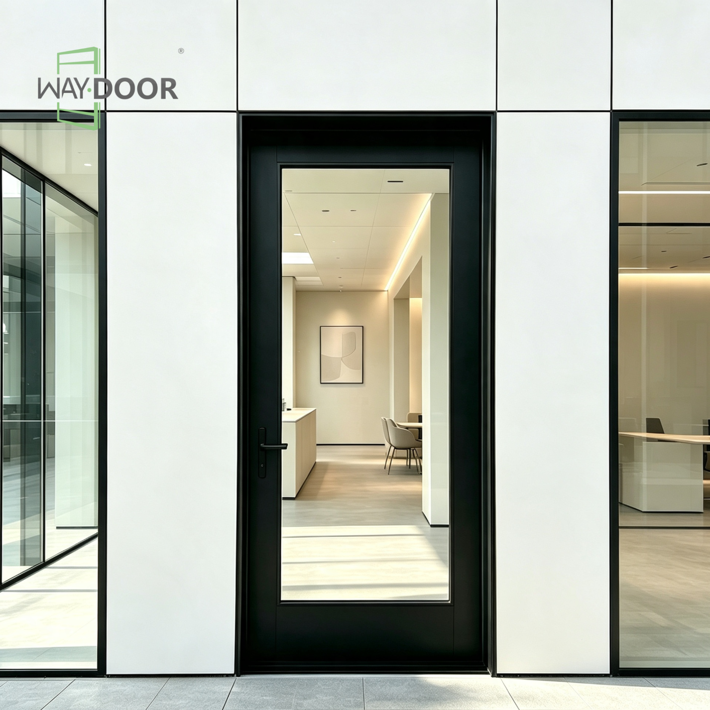 Full Glass Black Aluminium Swing Entry Door