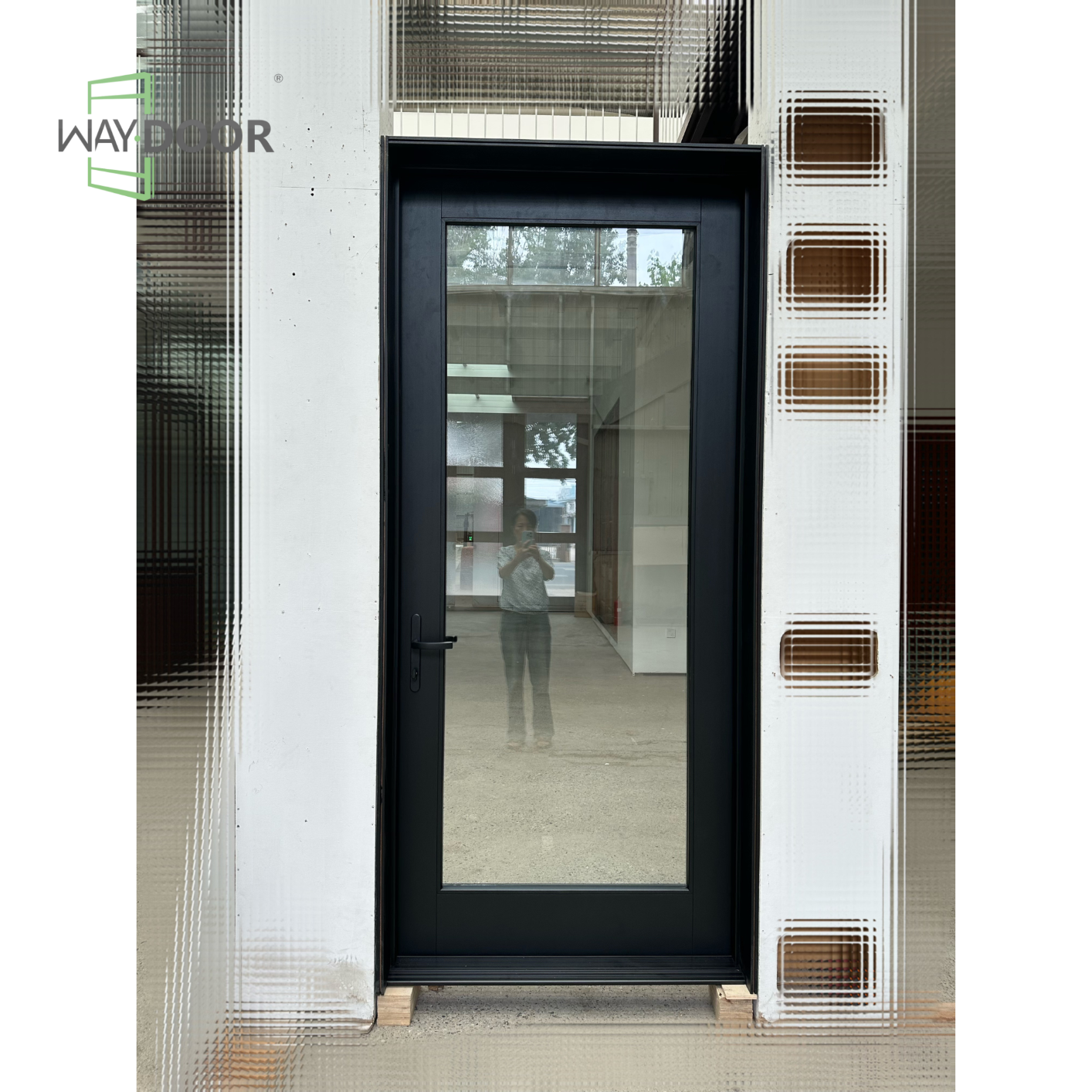 Full Glass Black Aluminium Swing Entry Door