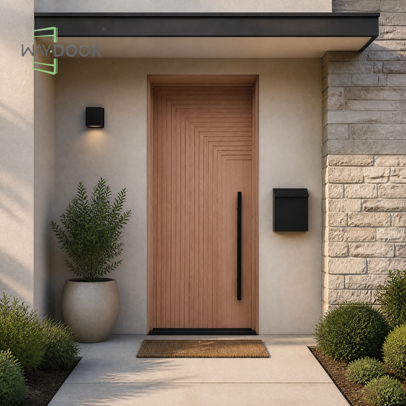 Geometric Flute Solid Wood Entry Door