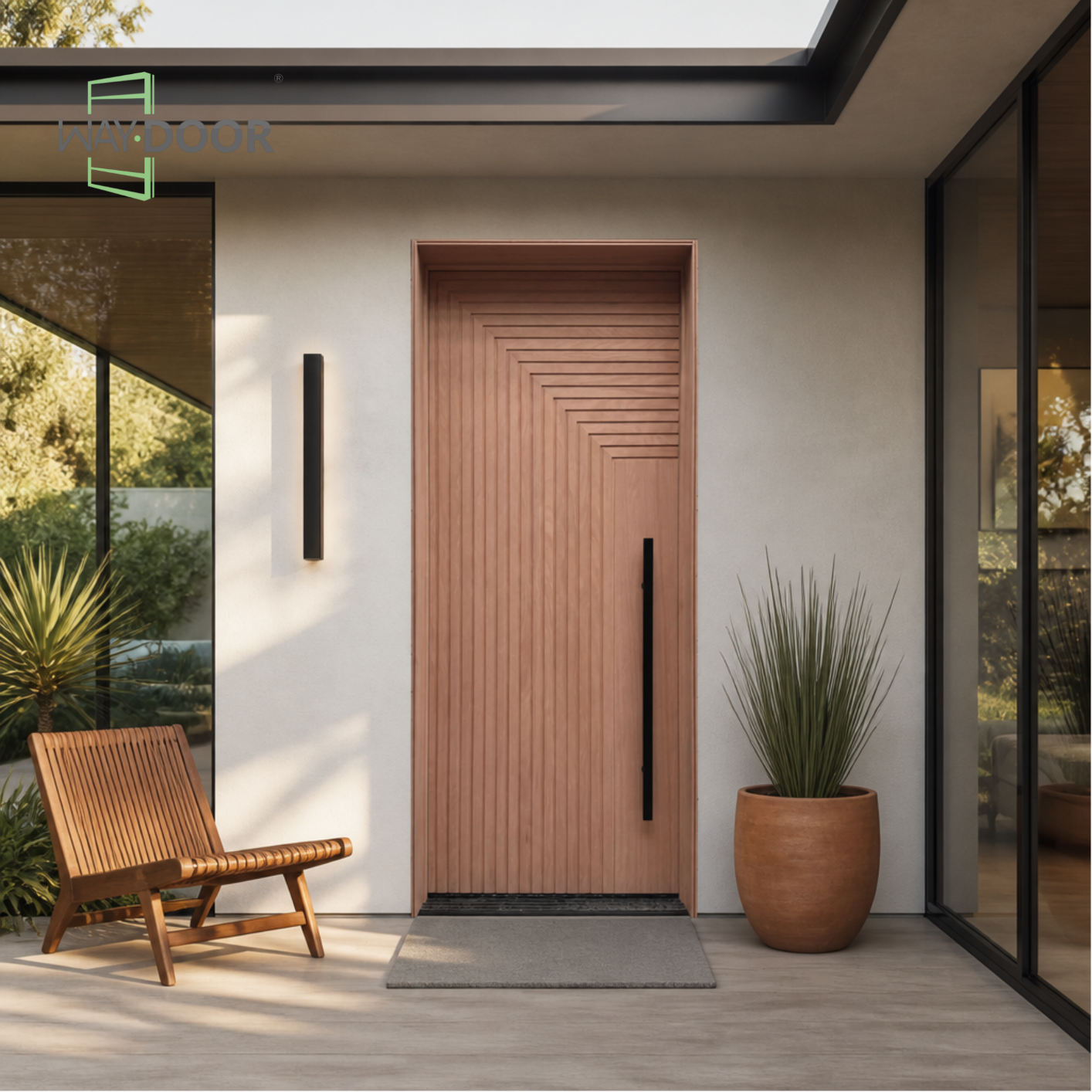 Geometric Flute Solid Wood Entry Door