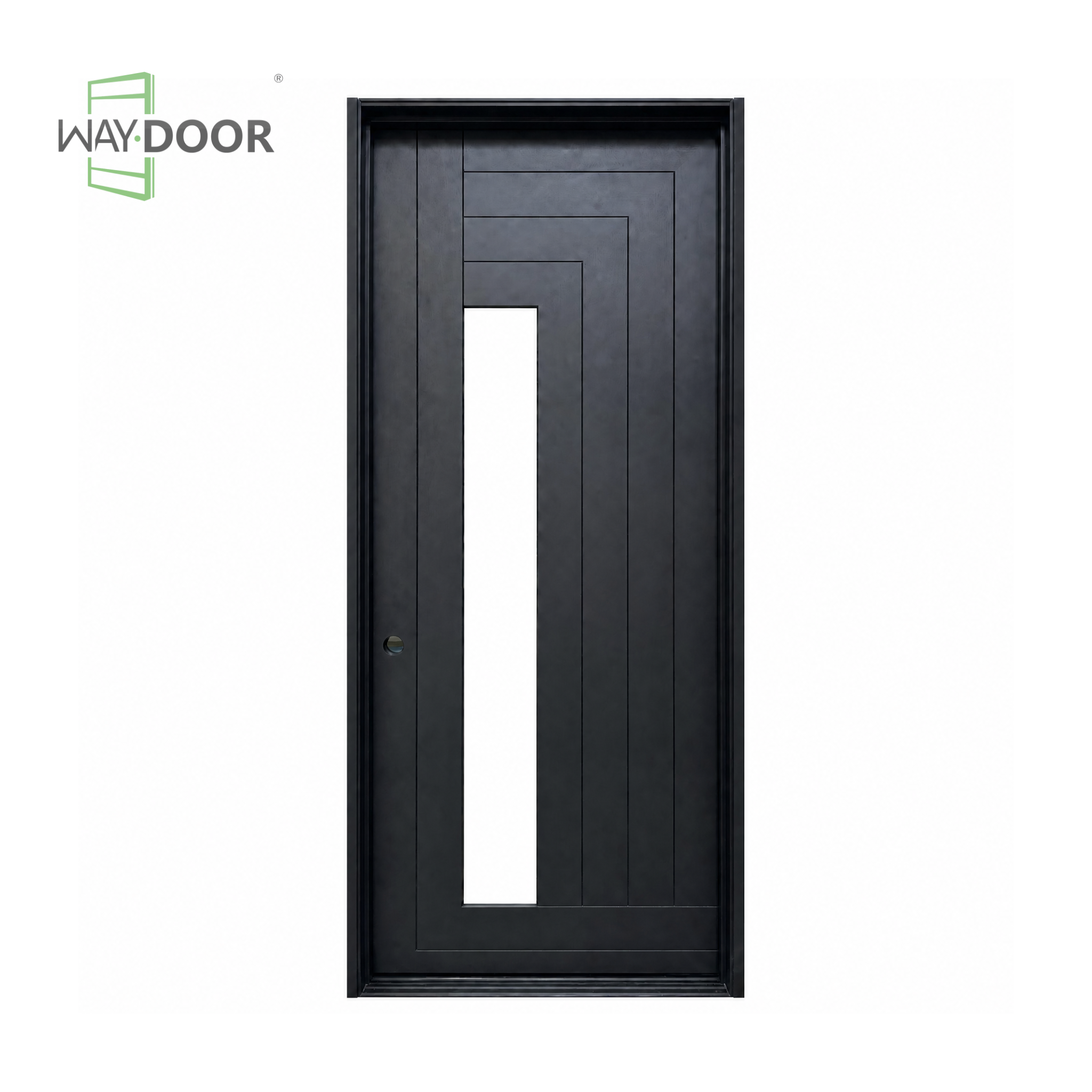 Geometric Solid Wood Hinged Entry Door with Clear Glass