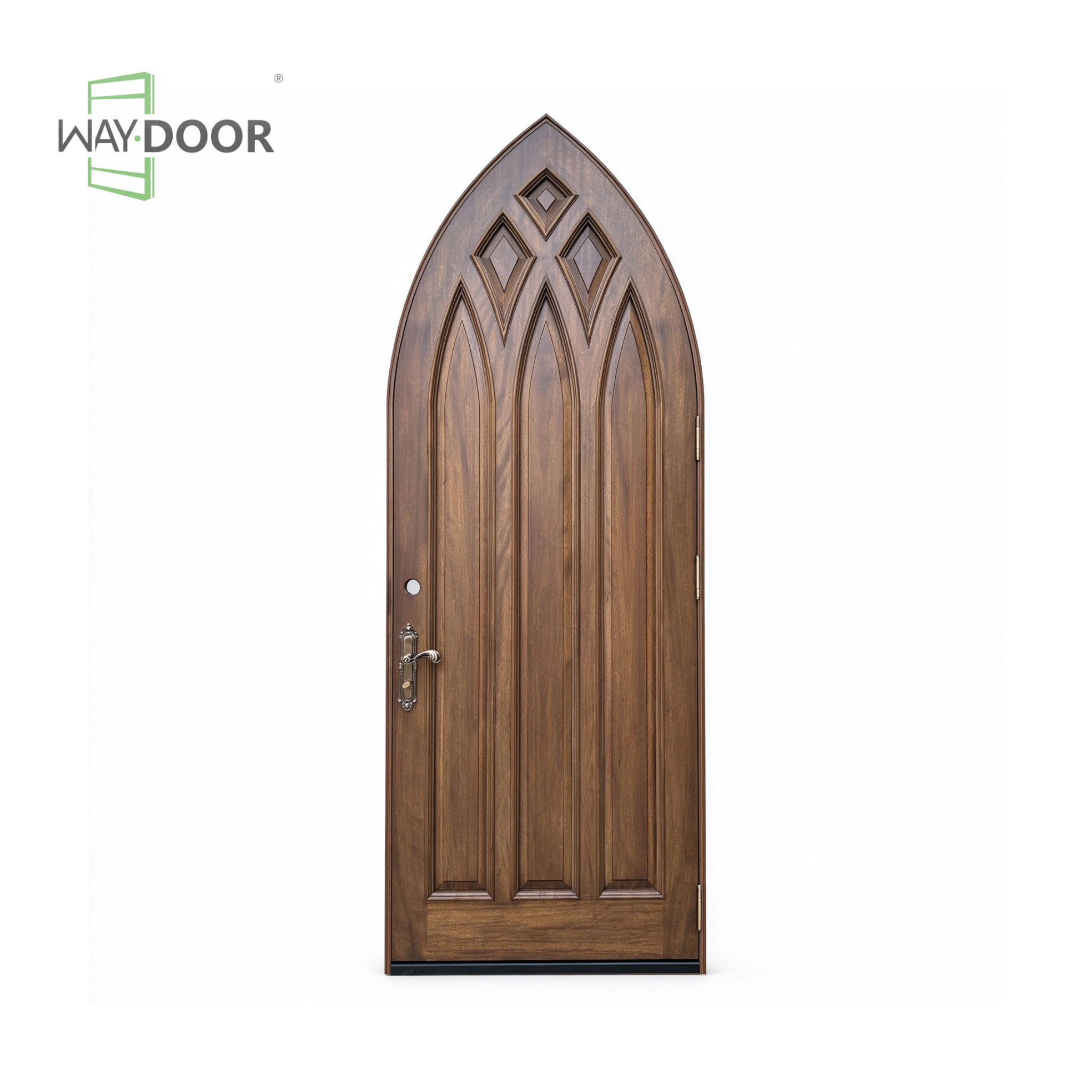 Gothic Arch Walnut Solid Wood Entry Door