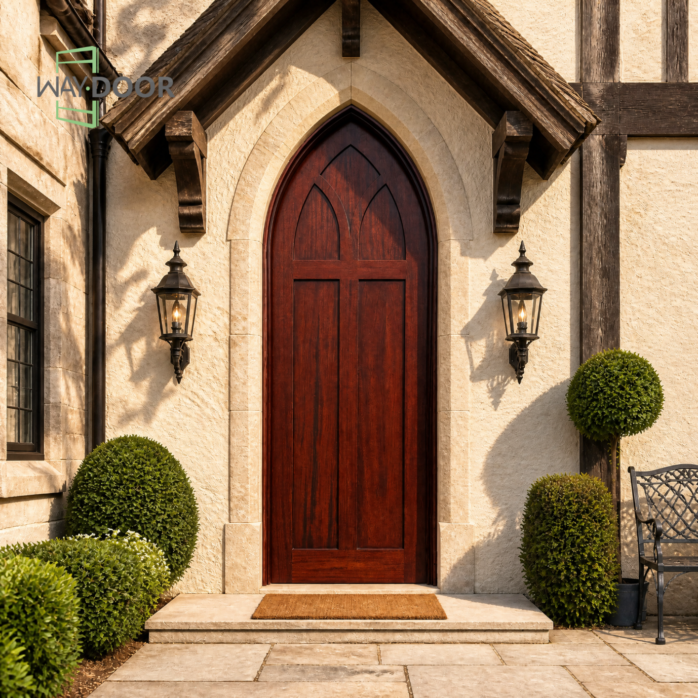 Gothic Pointed Arch Solid Wood Hinged Entry Door