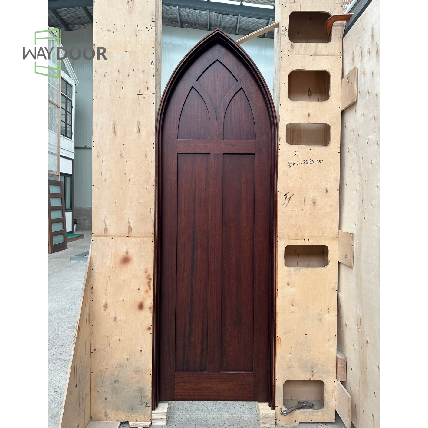 Gothic Pointed Arch Solid Wood Hinged Entry Door
