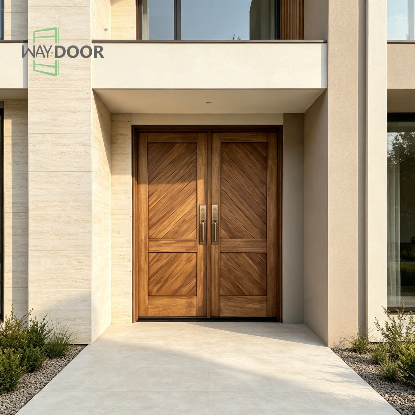 Herringbone Solid Wood Double Hinged Entry Door