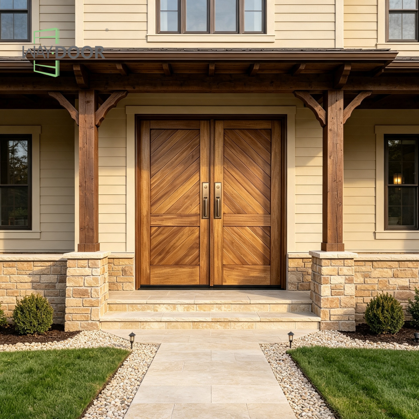Herringbone Solid Wood Double Hinged Entry Door