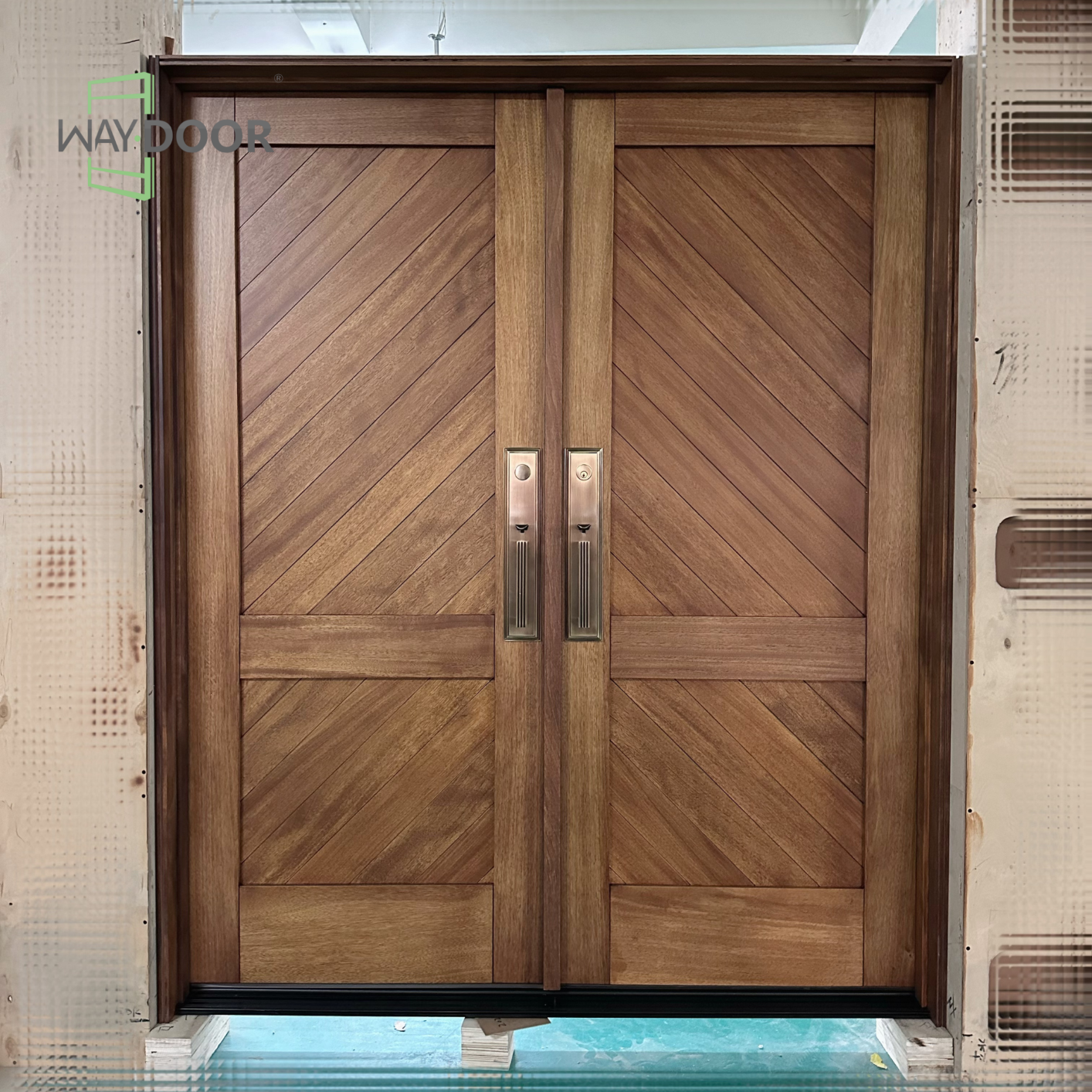 Herringbone Solid Wood Double Hinged Entry Door