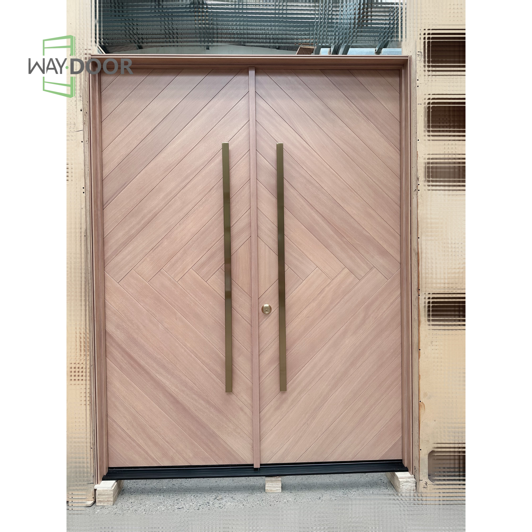 Herringbone Solid Wood Exterior Double Entry Door