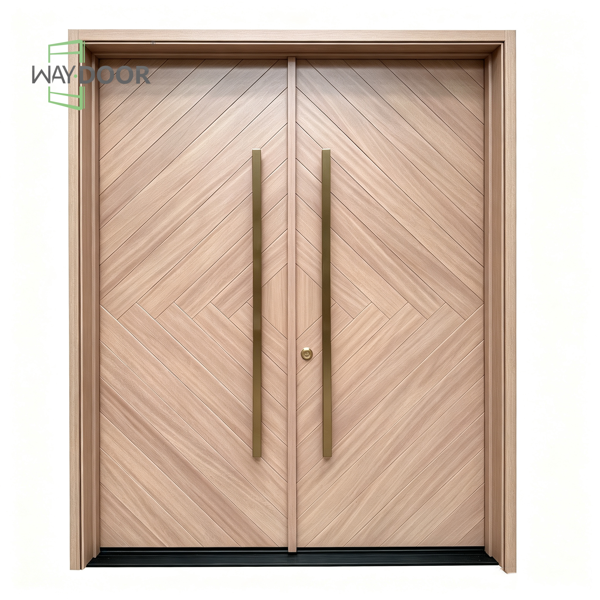 Herringbone Solid Wood Exterior Double Entry Door