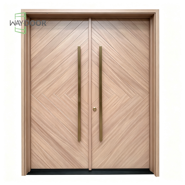 Herringbone Solid Wood Exterior Double Entry Door