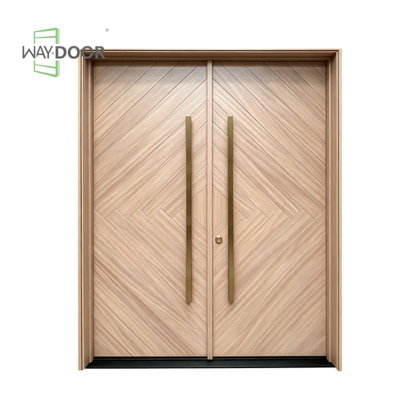 Herringbone Solid Wood Exterior Double Entry Door