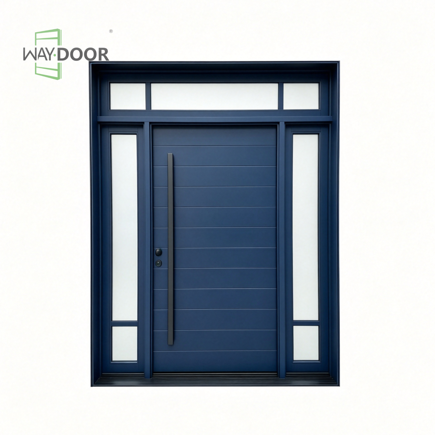 Horizon Navy Solid Wood Entry Door with Sidelights & Transom
