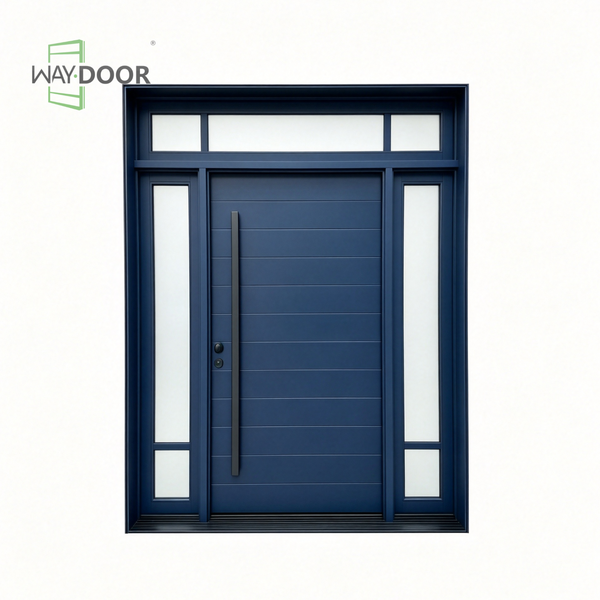 Horizon Navy Solid Wood Entry Door with Sidelights & Transom