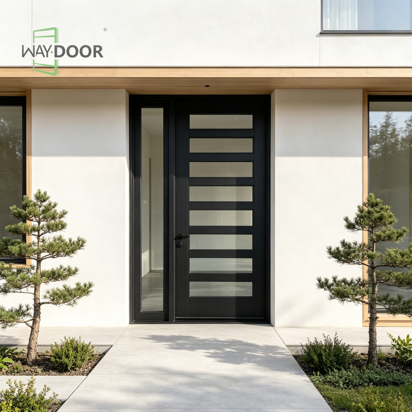 Horizon Solid Wood Hinged Entry Door with Sidelight