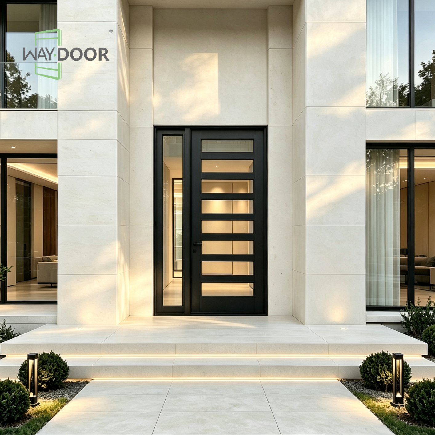 Horizon Solid Wood Hinged Entry Door with Sidelight