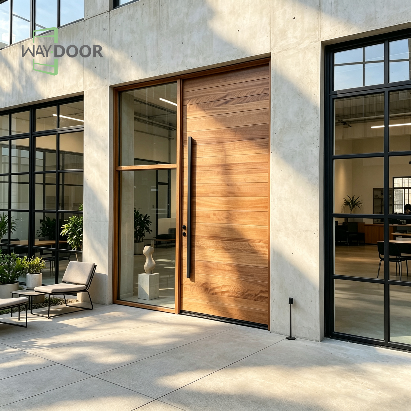 Horizon Solid Wood Pivot Entry Door with Sidelight